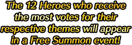 The 12 Heroes who receive the most votes for their respective themes will appear in a Free Summon event!